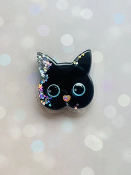 Держатель для смартфона / планшета попсокет Popsocket с плавающими блестками (Кот черный)