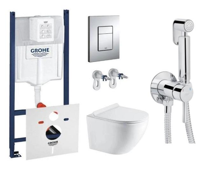 Комплект інсталяції Grohe Rapid SL 4в1 та підвісного унітазу з кришкою Koller Pool Round Smart Rimless Tornado 3,0 + гігієнічний душ Qtap (3884000G/38732000/RN-0490-RQ3/QTINSVARCRMV01)