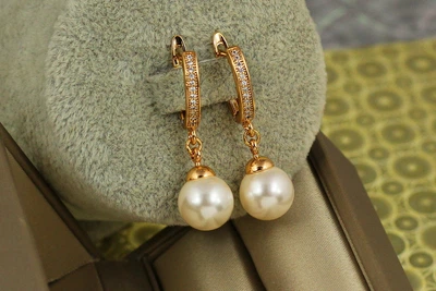 Сережки підвіски Xuping Jewelry з перлами Персей 3,3 см золотисті