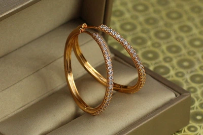 Серьги кольца Xuping Jewelry дорожка із камешков 3 см золотистые