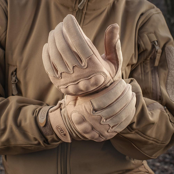 Стрілецькі тактичні рукавички з інтегрованим захистом кістячок та липучкою на зап'ястя M-Tac Assault Tactical Mk.5 KHAKI (Хакі) Розмір S