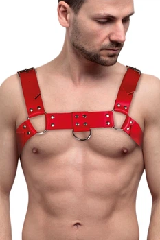 Мужская портупея на грудь кожаная Feral Feelings Bulldog Harness One Size Красная