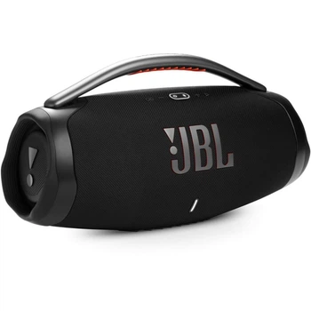 Акустична система портативна JBL серії BoomBox 3 Black (JBLBOOMBOX3BLKEP), трисмугова, 180 Вт (1х80+2х40+2х10), 72,6 мАг, 24 години автон. роботи, USB-A, Aux-in, Bluetooth 5.3, моб. додаток, чорний