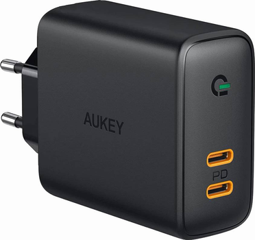 Мережевий зарядний пристрій Aukey PA-D2 2xUSB C PD Power Delivery 3.0 36W 6A Dynamic Detect (5902666662644)
