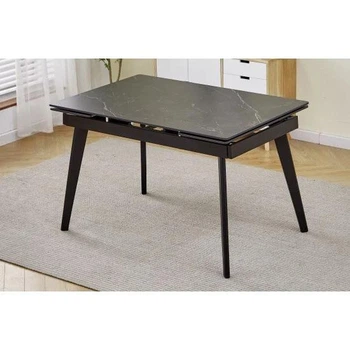 Стол обеденный раскладной OSLO CERAMIC 120(180)*80 черный глянец / черный каркас