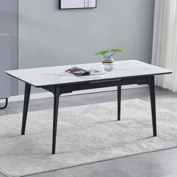 Стіл обідній великий розкладний Intarsio BERLIN CERAMIC білий глянець / чорний 140(180)X80
