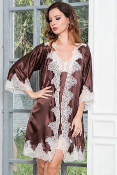 Женский шелковый халат Mia-Amore 3103 50(XXL) Коричневый