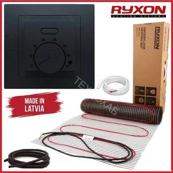 Теплый пол Ryxon 200Вт/м² нагревательный мат под плитку 12 м² /2400Вт с механическим терморегулятором AC308 черный