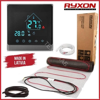Теплый пол Ryxon 200Вт/м² нагревательный мат под плитку 2 м² /400Вт с сенсорным программируемым терморегулятором AC8400H черный серебро
