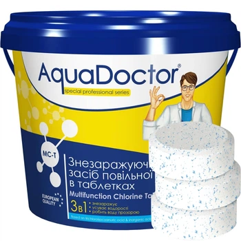 Хлор длительный 3в1 Aquadoctor MCT 5 кг, большие таблетки по 200 грамм для дезинфекции, осветления и против водорослей в бассейне
