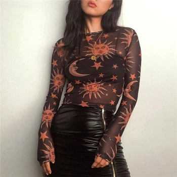 Женская прозрачная сеточная кофточка топ с принтом Honey Fashion Accessories S черный (10-120)