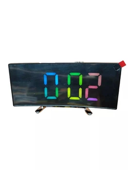 Настольные зеркальные электронные LED часы изогнутые DT-6507 Black & Rainbow