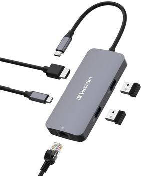 USB-хаб Verbatim CMH-05 USB Type-C до HDMI 8-портовий Grey (VB32150)