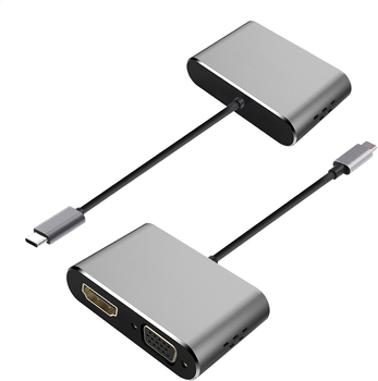 Adapter Platinet Multimedia USB Type-C - HDMI + VGA F/F Black (PMMA9832)