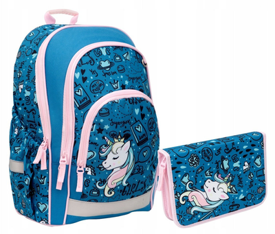 Plecak Hama Blue Unicorn z piórnikiem 38 x 26 x 18 cm 15 l Blue (4047443447920)