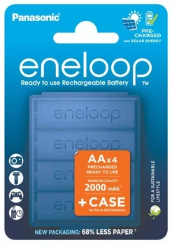 Аккумуляторы Panasonic Eneloop AA 2000 mAh Ni-MH 1.2V, 4 шт + кейс (BK-3MCDEC4CP)