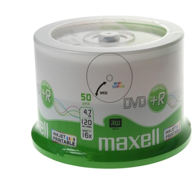 Диски Maxell DVD+R 4.7GB 16X Printable FF White Cake 50 шт (MXDP5016+)