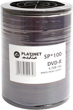 Диски Platinet DVD-R 4.7GB 16X FF White Inkjet Printable Glossy Spindle Pack 100 шт (PMDPG16-)