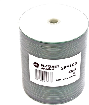 Диски Platinet CD-R 700MB 52X FF White Inkjet Printable Glossy Spindle Pack 100 шт (PMPG100)