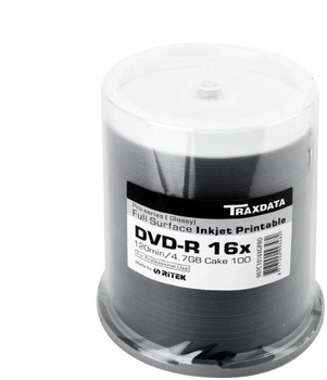 Dyski Traxdata Ritek DVD-R 4.7GB 16X Printable Glossy Cake 100 szt (8717202993482)