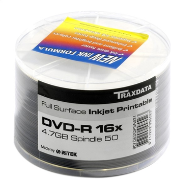 Диски Traxdata Ritek DVD-R 4.7GB 16X Printable Spindle Pack 50 шт (TRDPW50-)