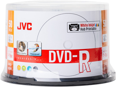 Диски JVC DVD-R 4.7GB 16X Inkjet White Printable Waterproof Photo Gloosy Cake 50 шт (JVD50CPW)
