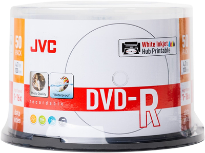 Диски JVC DVD-R 4.7GB 16X Inkjet White Printable Waterproof Photo Gloosy Cake 50 шт (JVD50CPW)