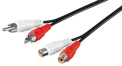 Кабель аудіо-подовжувач Goobay RCA 2x2 M/F 5.0m Stereo плоский D=2x2.5mm Nickel чорний(75.05.0027)