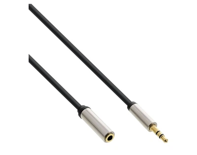 Кабель аудіо-подовжувач InLine Jack 3.5mm 3pin M/F 1.0m Slim Shielded Metal Gold Cu чорний(77.09.9231)