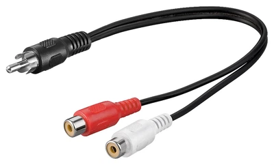 Перехідник аудіо Goobay RCA 1x2 M/F 0.2m AWG29 D=2x2.5mm ромашка чорний(75.05.0005)