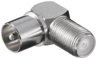 Перехідник антеній Goobay RF:F-Coaxial F/M 75 Ohm адаптер 90° Cu(75.01.2236)