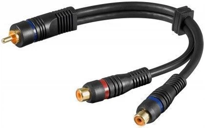 Перехідник аудіо Goobay RCA 1x2 M/F 0.2m Coaxial D=4.5mm OFCu Gold чорний(75.05.0930)