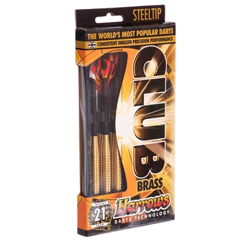 Дротики для игры в дартс цилиндрические Harrows CLUB BRASS Steel Tip HARROWS (сталь, латунь, вес 21гр, 3шт.,+3хвост,+3опер) (D105-21)