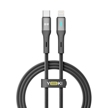 Кабель для зарядки и обмена данными USB YOKI YK-LE17 LED Series Type-C to Lightning 30W (3A/10V) 1.2m Black