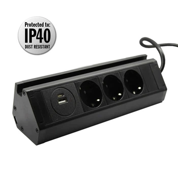 Кутова меблева розетка ElectroHouse 3x220V 2xUSB (А+С) 3.4A IP40, метал