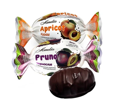 Цукерки Amelia Асорті 2 види "Чорнослив "Pruno" і курага "Apricot с волоським горіхом у шоколаді " 1.0 кг