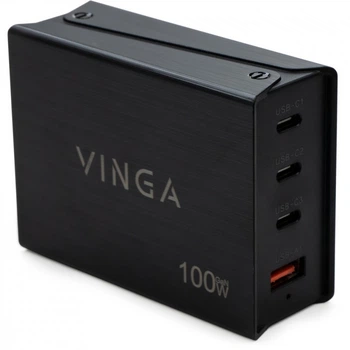 Зарядное устройство Vinga GaN 100W PD+QC 3C1A ports 1.2m Wired Charger (VCPCH100CB) (198455)