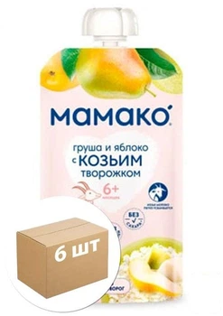 Пюре детское «груша и яблоко с козьим творожком» Мамако, 120г уп 6 шт (88267)