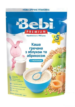 Каша Bebi PREMIUM молочна Гречана з яблуком та абрикосом 1х200 г (88128)