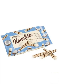 Вафлі Roshen трубочки (кокосова начинка) ПКФ 1х140 г (96374)