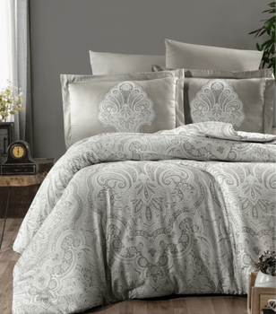 Комплект постельного белья Satin Cotton First Choice - First Choice - S-466 MİLENA BEİGE - Полуторный - Бежевый