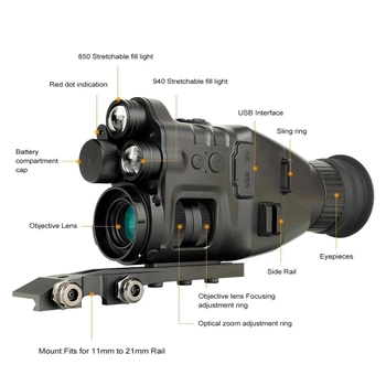 Приціл нічного бачення Henbaker CY789+ до 400 м ПНВ з кріпленням на оптику та планку Пікатіні