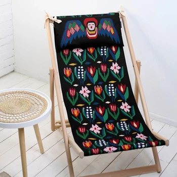 Шезлонг раскладной деревянный с подушкой и принтом Ангел - садовый лежак для кафе, террасы, балкона или дачи