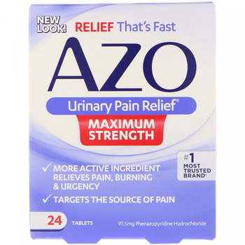 Средство от боли при мочеиспускании, Максимальная сила, Azo, 24 таблетки