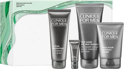 Zestaw dla mężczyzn Clinique Refreshed Skin For Him Płyn do mycia twarzy 200 ml + Peeling do twarzy 100 ml + Krem nawilżający 100 ml + Krem pod oczy 15 ml (192333180228)