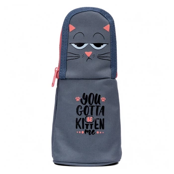Школьный пенал-подставка Yes Cat "Котик - You gotta be kitten me" 21х8х5 см 1 отделение на молнии серый PM-M3 (533250)