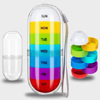 Водонепроникна герметична таблетниця / органайзер для таблеток і ліків, контейнер капсула на тиждень, кол. різнобарвний (82710708)