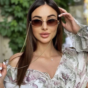 Сонцезахисні окуляри No Brand шестигранні c цепочкою Delight коричневі з золотом