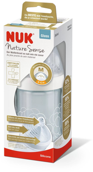 Скляна пляшечка для годування Nuk Nature Sense з соскою Біла 240 мл (4008600441359)