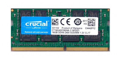 Оперативна пам'ять для ноутбука Crucial DDR4 16GB 2400MHz SO-DIMM PC4-2400T (CT16G4SFD824A.C16FDD1)